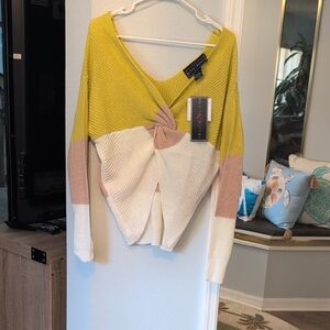 Polly & Esther V-Neck Sweater - Lime, Pink, and White Brand New